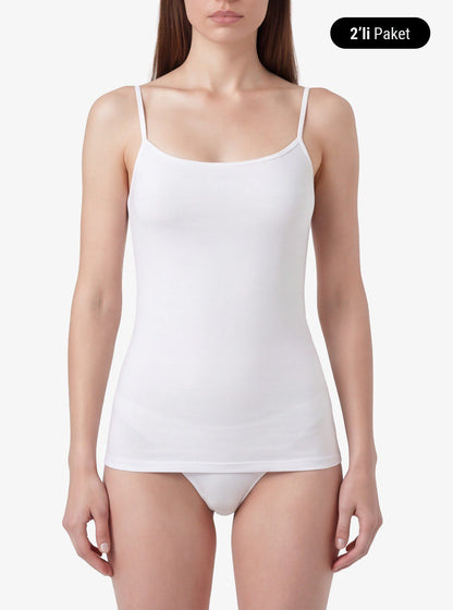 Damen Top mit dünnen Trägern 2er-Pack - Weiß