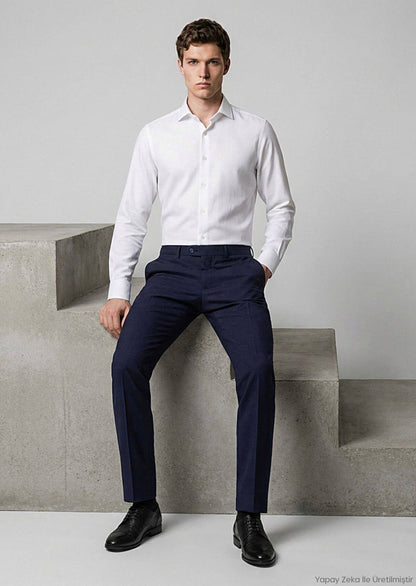 Marineblaue moderne Wollmix-Hose