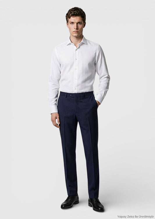 Marineblaue moderne Wollmix-Hose