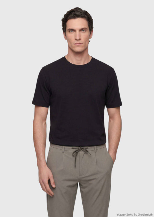 Schwarzes T-Shirt aus Seidenmischgewebe mit Rundhalsausschnitt
