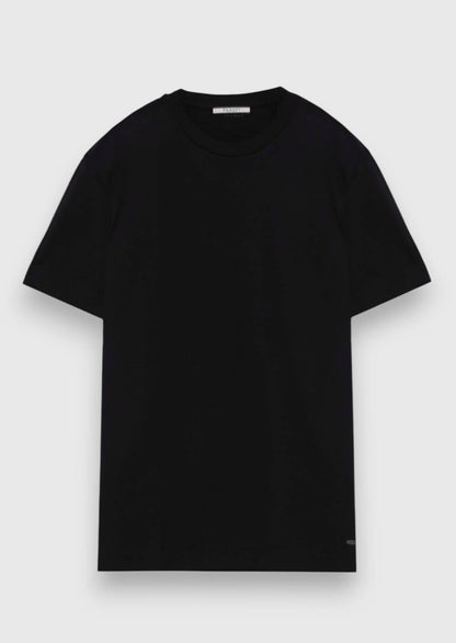 Schwarzes T-Shirt aus Seidenmischgewebe mit Rundhalsausschnitt