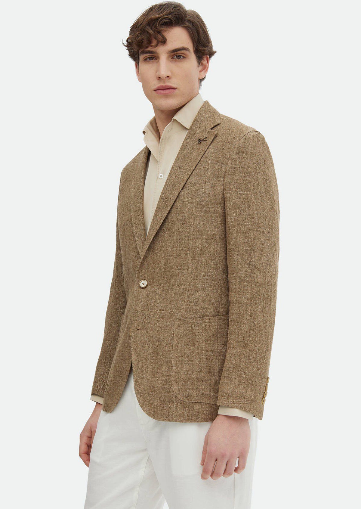 Gemusterte Hemdjacke mit Schulterpartie, schmale Passform, 100 % Leinen