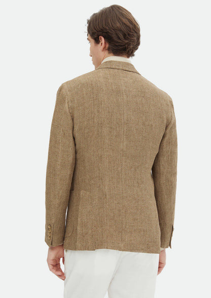 Gemusterte Hemdjacke mit Schulterpartie, schmale Passform, 100 % Leinen