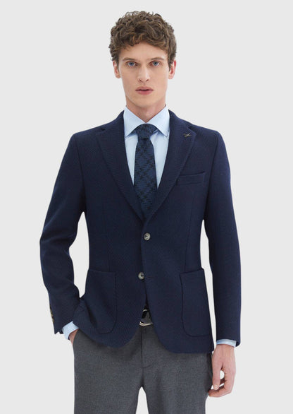 Gemusterte Jacke mit schmaler Passform und Schulterpartie aus Wollmischgewebe