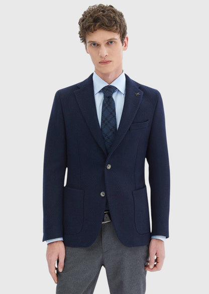 Gemusterte Jacke mit schmaler Passform und Schulterpartie aus Wollmischgewebe