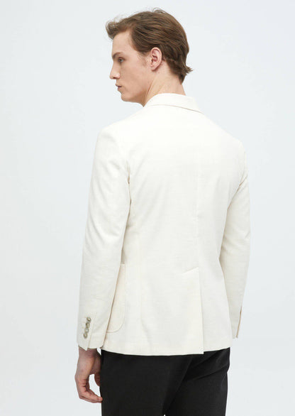 Ecrufarbene, gerippte Hemdjacke mit schmaler Passform und Schulterpartie aus 100 % Baumwolle
