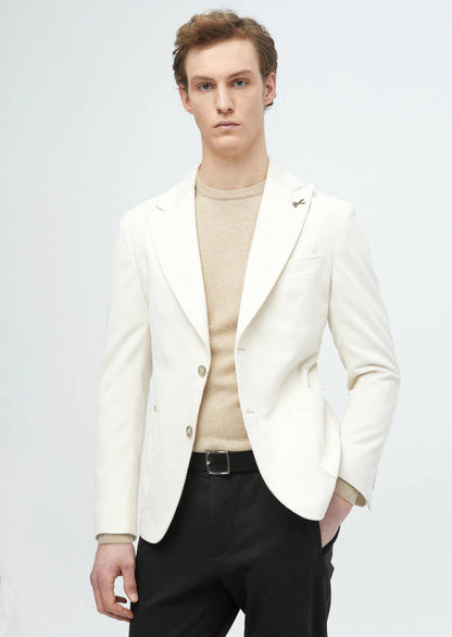 Ecrufarbene, gerippte Hemdjacke mit schmaler Passform und Schulterpartie aus 100 % Baumwolle