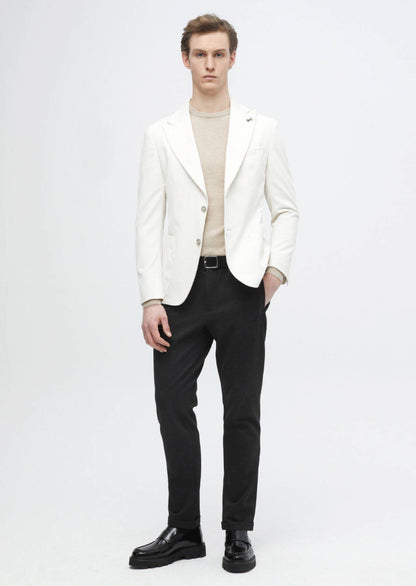 Ecrufarbene, gerippte Hemdjacke mit schmaler Passform und Schulterpartie aus 100 % Baumwolle