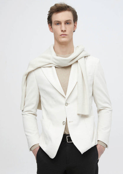 Ecrufarbene, gerippte Hemdjacke mit schmaler Passform und Schulterpartie aus 100 % Baumwolle