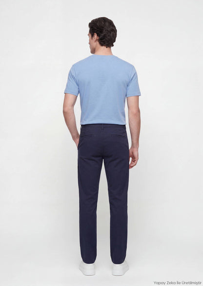 Marineblaue, schmal geschnittene Freizeithose aus Baumwollmischgewebe