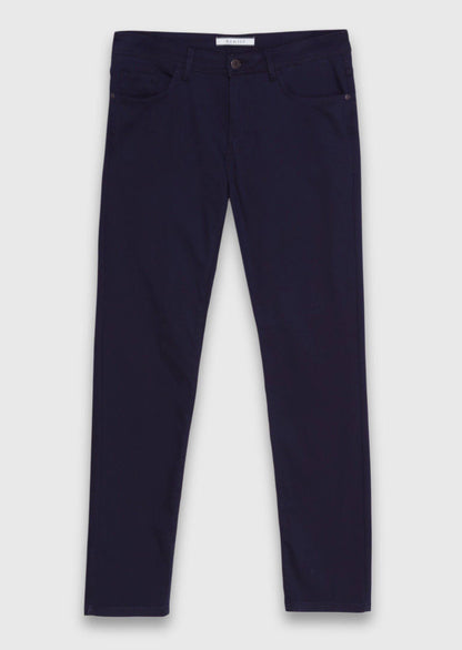 Marineblaue, schmal geschnittene Freizeithose aus Baumwollmischgewebe