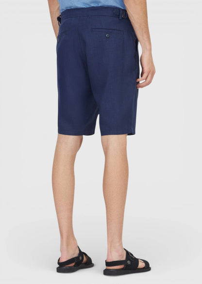 Marineblaue Bermuda-Shorts aus 100 % Leinen mit bequemer Passform.