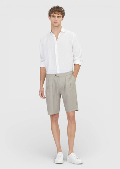 Beige gewebte Karotten-Shorts aus 100 % Leinen für den täglichen Gebrauch