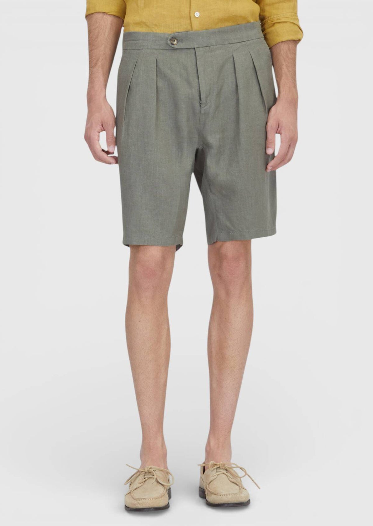 Khakifarbene, gewebte Komfort-Bermudashorts aus 100 % Baumwolle