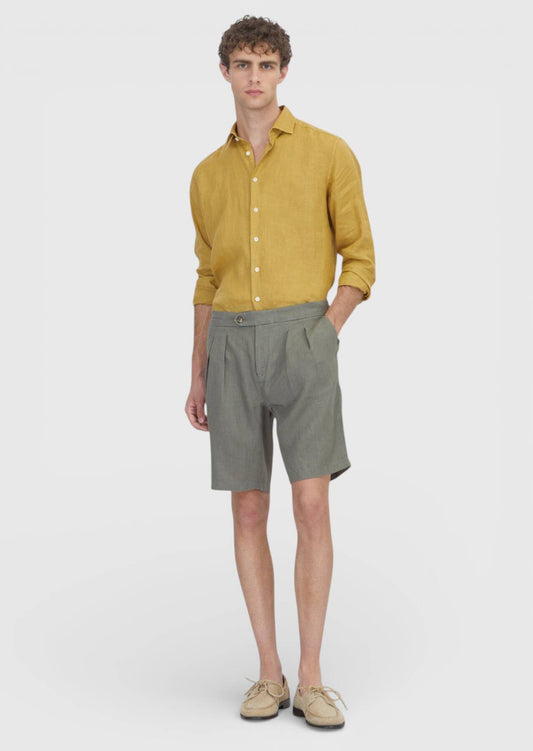 Khakifarbene, gewebte Komfort-Bermudashorts aus 100 % Baumwolle