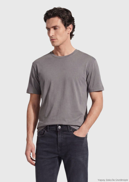 Graues T-Shirt mit Rundhalsausschnitt