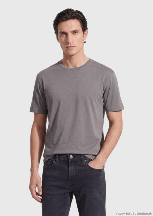 Graues T-Shirt mit Rundhalsausschnitt