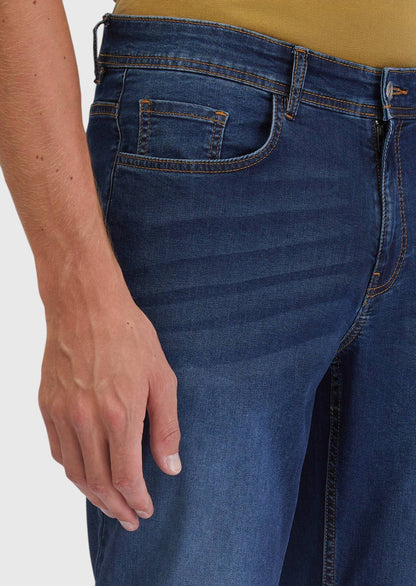 Marineblaue, schmal geschnittene Hose aus Baumwollmischgewebe