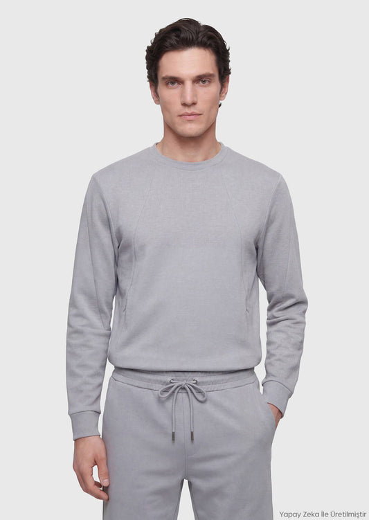 Hellgraues, schlichtes Sweatshirt mit Rundhalsausschnitt