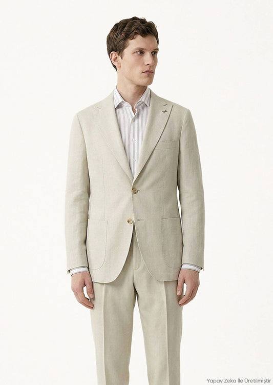 Slim-Fit-Anzug aus 100 % Leinen, federleicht.