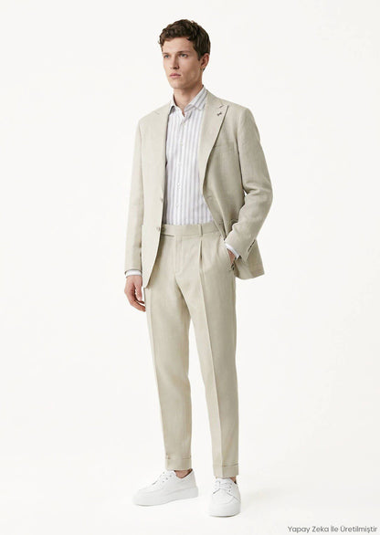 Slim-Fit-Anzug aus 100 % Leinen, federleicht.