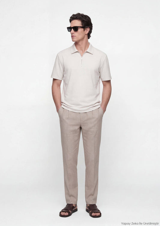 Stone Flat Polo Neck T-Shirt