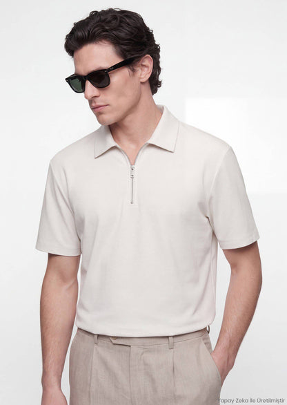 Stone Flat Polo Neck T-Shirt
