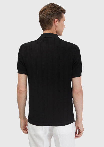 Schwarzer Jacquard-Cardigan mit Polokragen