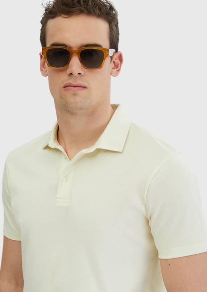 Ecrufarbenes, schlichtes Polo-Shirt aus 100 % Baumwolle