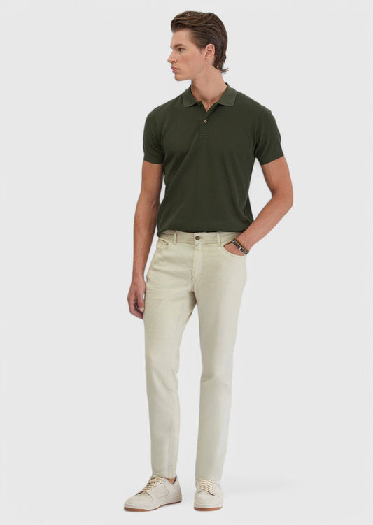 Beige, gewebte Slim-Fit-Hose aus Mischgewebe für den Alltag