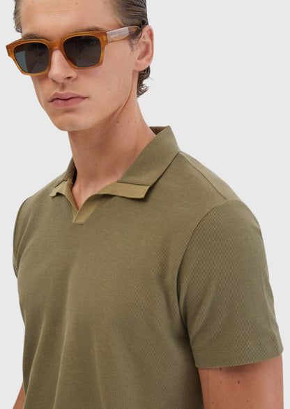 Olivgrünes Jacquard-Poloshirt aus 100 % Baumwolle