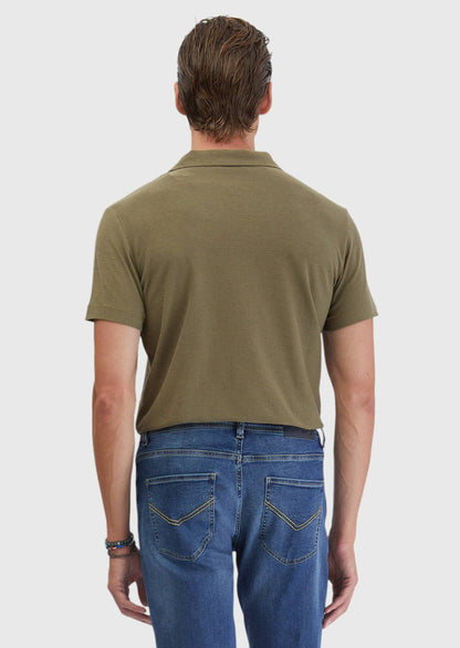 Olivgrünes Jacquard-Poloshirt aus 100 % Baumwolle