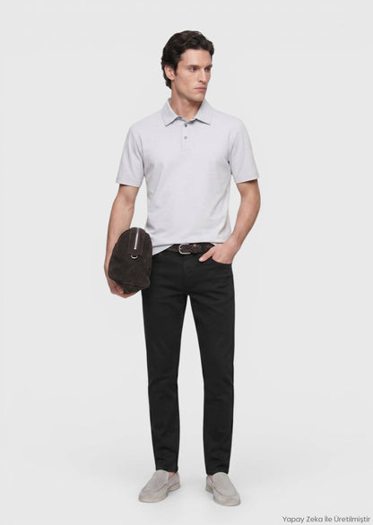 Hellgraues, einfarbiges Poloshirt