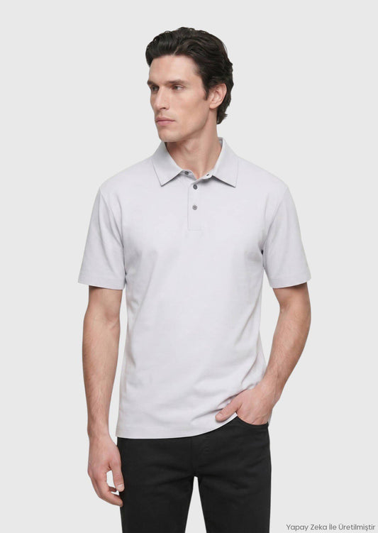 Hellgraues, einfarbiges Poloshirt