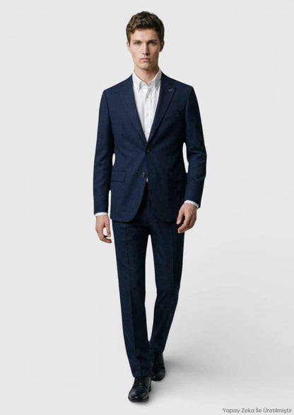 Marineblaue, schlichte Hemdjacke mit schmaler Passform und Schulterpartie aus 100 % Wolle