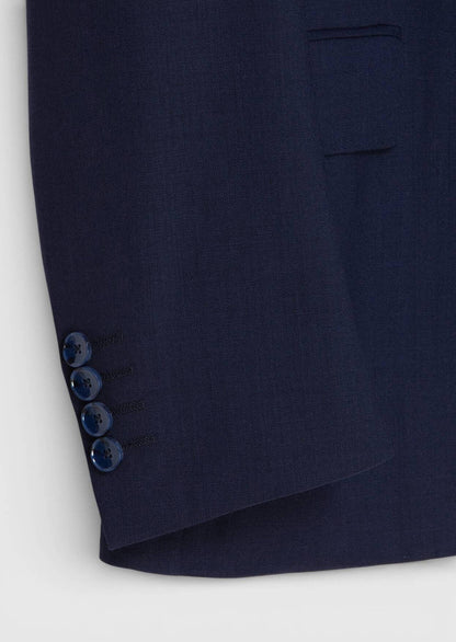Marineblaue, schlichte Hemdjacke mit schmaler Passform und Schulterpartie aus 100 % Wolle