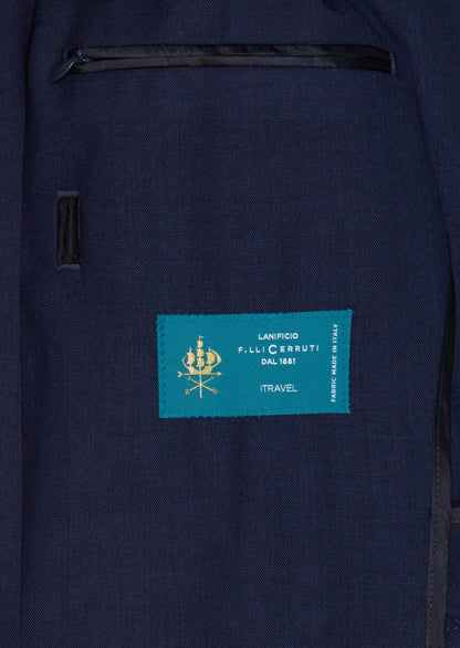 Marineblaue, schlichte Hemdjacke mit schmaler Passform und Schulterpartie aus 100 % Wolle