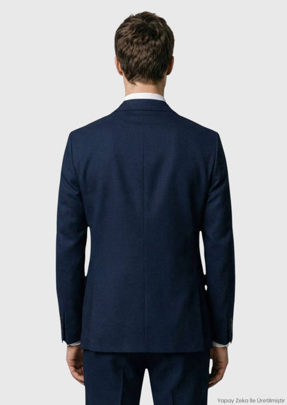 Marineblaue, schlichte Hemdjacke mit schmaler Passform und Schulterpartie aus 100 % Wolle
