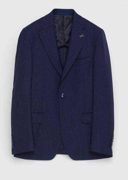 Marineblaue, schlichte Hemdjacke mit schmaler Passform und Schulterpartie aus 100 % Wolle