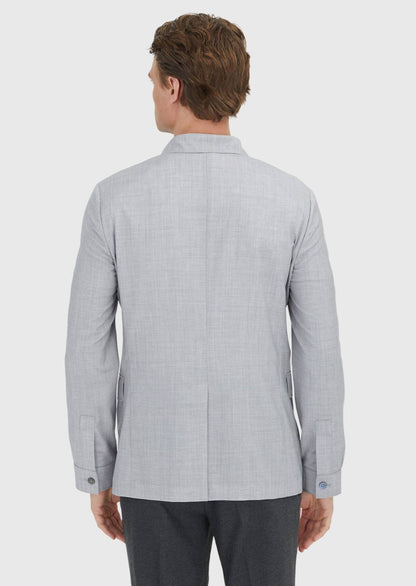Hellgraue, einfarbige Hemdjacke mit schmaler Passform und Schulterpartie aus 100 % Wolle