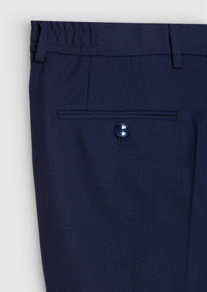 Marineblaue, bequeme Passform, klassische Hose aus 100 % Wolle