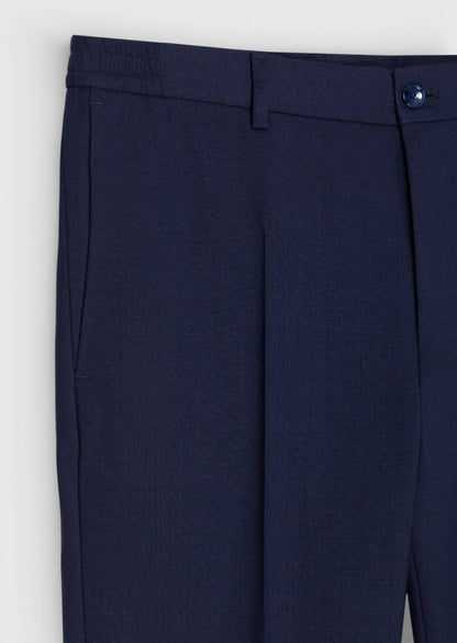 Marineblaue, bequeme Passform, klassische Hose aus 100 % Wolle