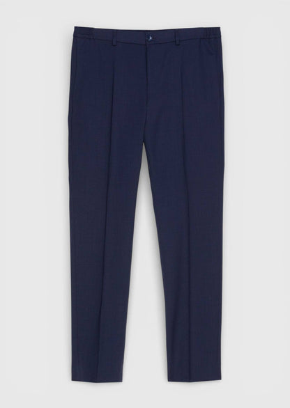 Marineblaue, bequeme Passform, klassische Hose aus 100 % Wolle