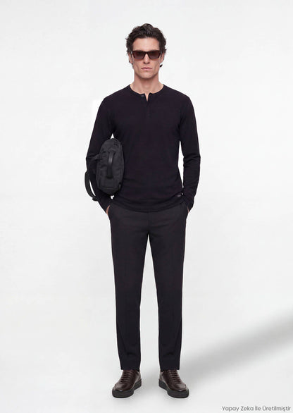 Schwarze, bequeme Hose aus 100 % Wolle
