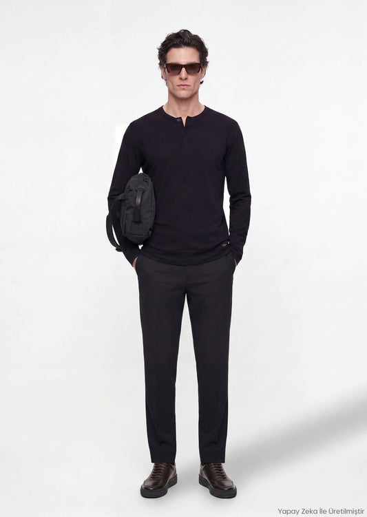 Schwarze, bequeme Hose aus 100 % Wolle