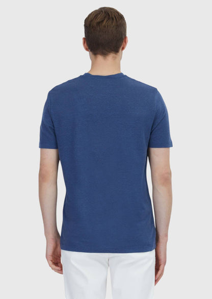 Indigofarbenes T-Shirt mit Rundhalsausschnitt aus 100 % Leinen