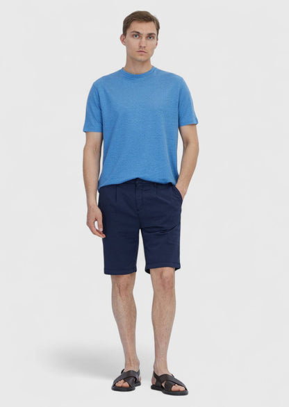 Blaues T-Shirt mit Rundhalsausschnitt aus 100 % Leinen