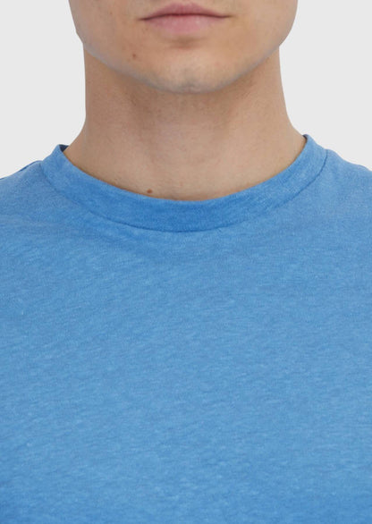 Blaues T-Shirt mit Rundhalsausschnitt aus 100 % Leinen
