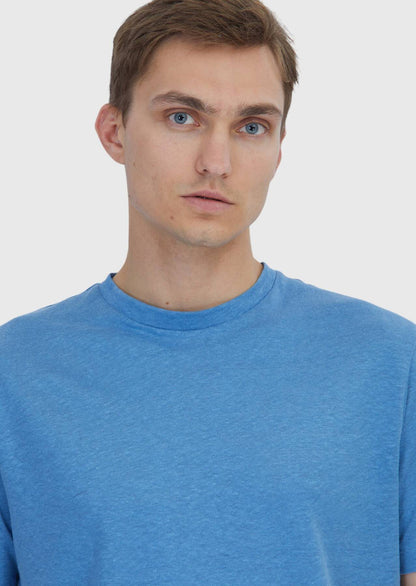 Blaues T-Shirt mit Rundhalsausschnitt aus 100 % Leinen