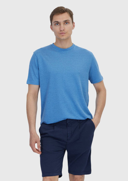 Blaues T-Shirt mit Rundhalsausschnitt aus 100 % Leinen